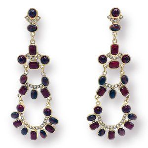 NEW Badgley Mischka Red Onyx Genuine Stone Gold Chandelier Crystal Boho Earrings